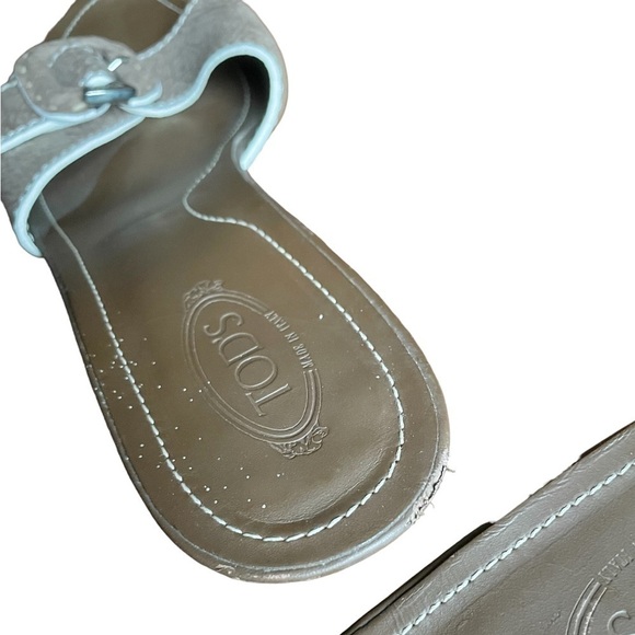 Tods Leather Kitten Heel Slide Sandals Taupe 8.5 - Picture 11 of 13